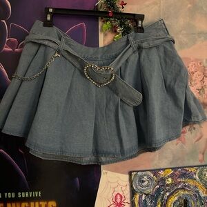 Denim Skirt with Heart Chain Detail